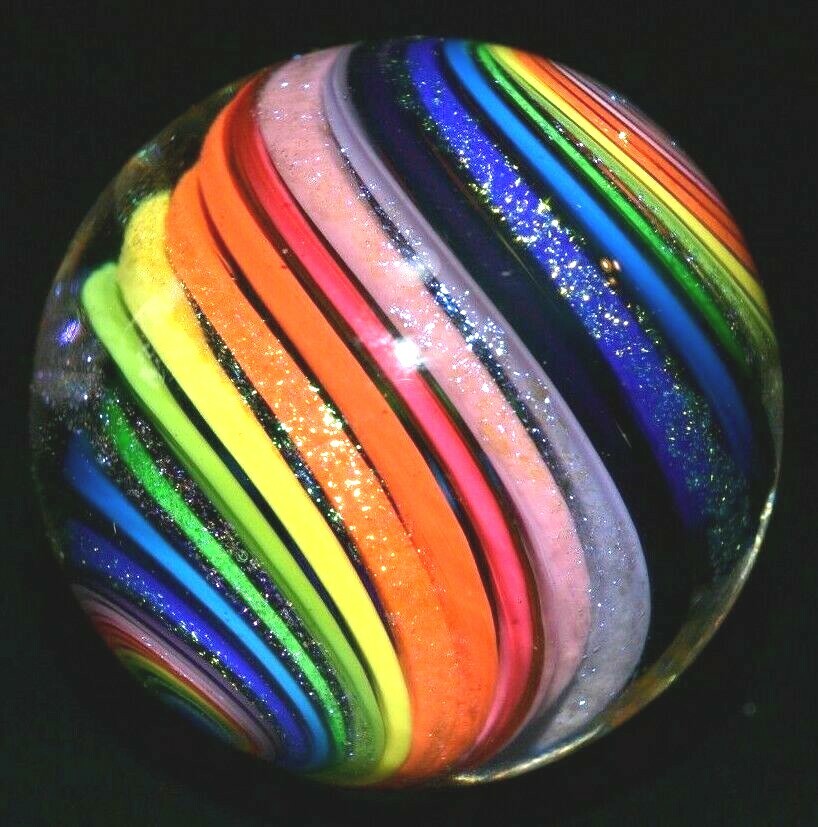 EDDIE SEESE GLASS MARBLE/2.00″-RAINBOW DICHROIC SPLENDOR-GREEN LUTZ,VIOLET,YLW+