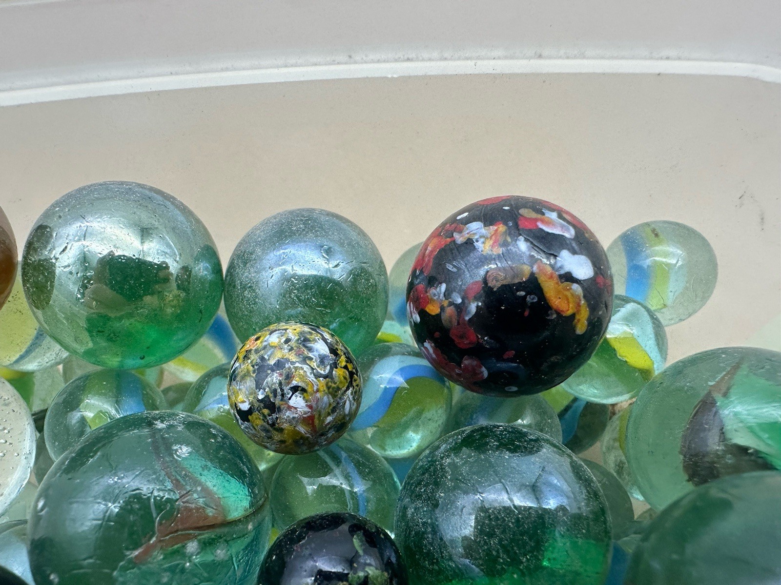 Vintage Confetti Swirl Speckled Silver Clear Glass Marbles Mixed Lot
