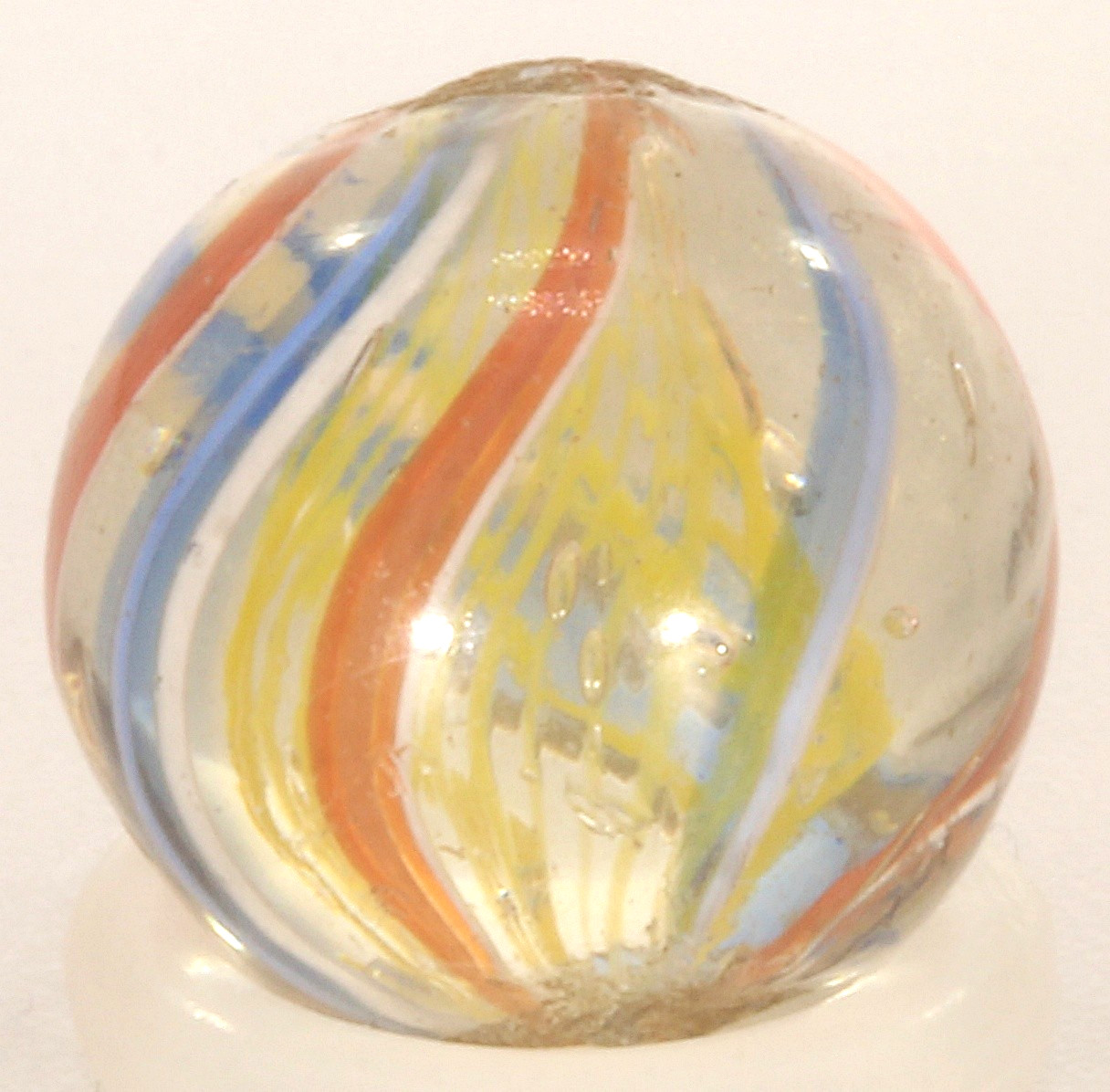 Antique German Yellow Latticinio Pee Wee Swirl Marble 15/32″ Mint-