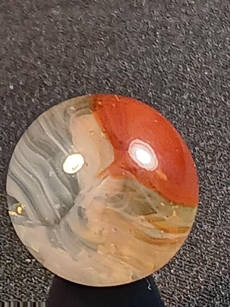 5/8″ Vitro Agate Cardinal Red Patch Wispy White on Clear NM Serious Marble A699