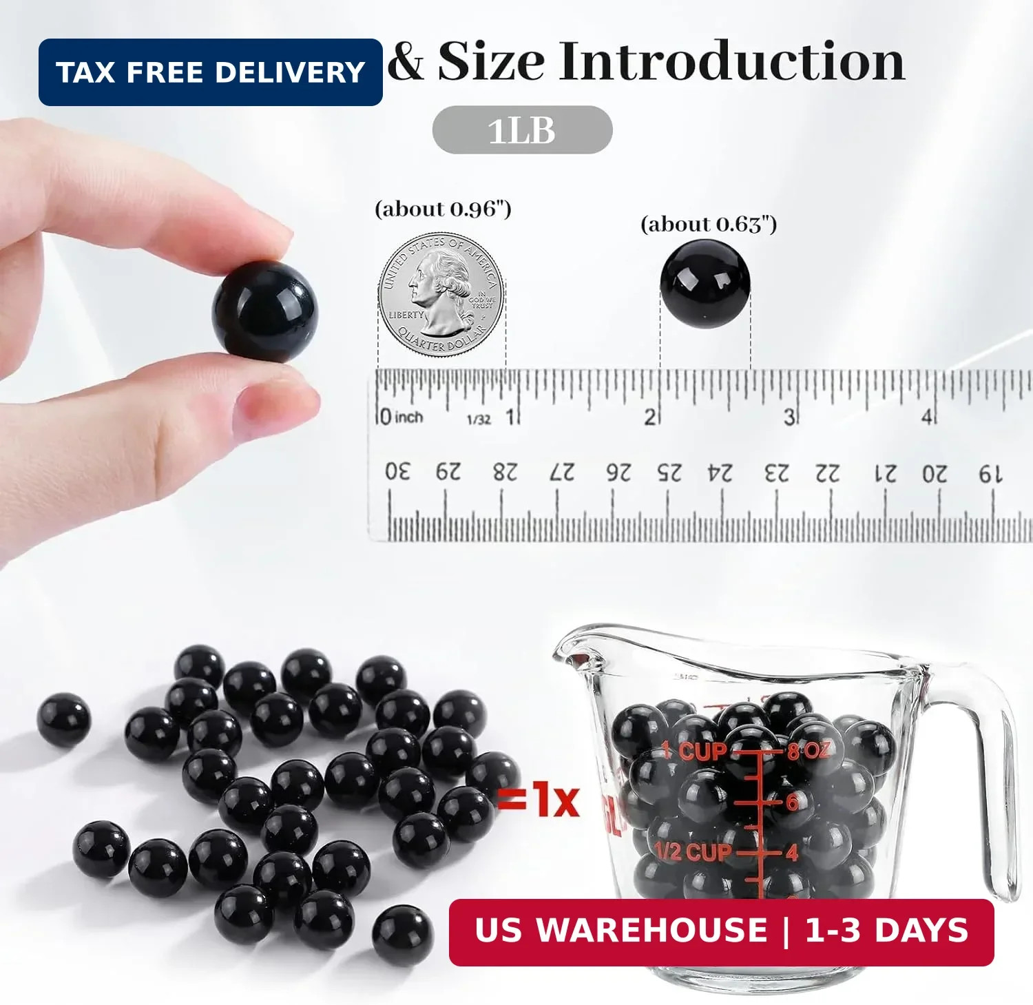 1LB Glass Marbles Bulk, Marbles for Vases 0.63 Inch Vase Fillers Black Glass Bea