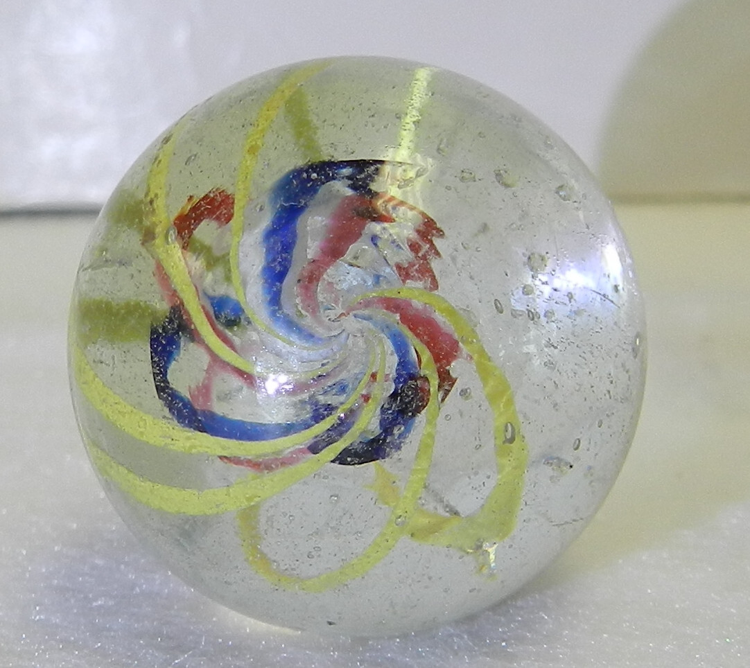 #18480m Very Nice Large Faceted Pontil German Handmade Swirl Marble .97 In Mint