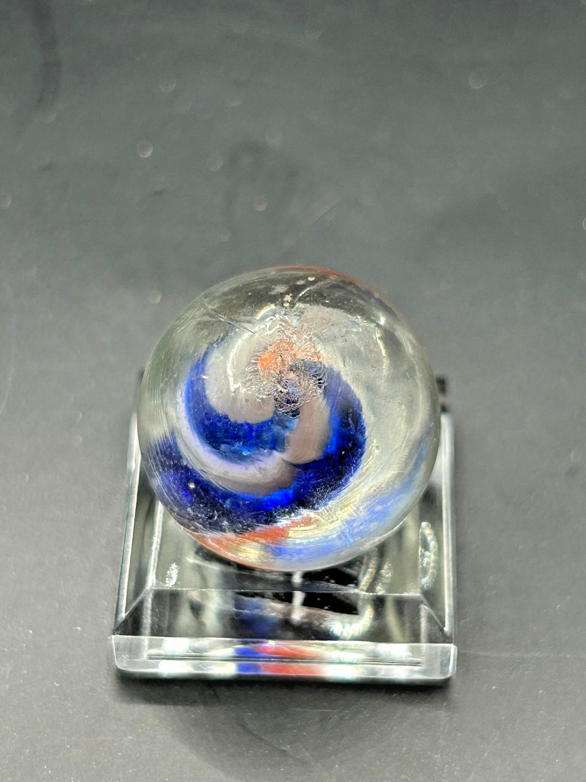 Antique German Naked Divided Core Marble Jelly Blue Orange White 3/4″ Mint E2.8