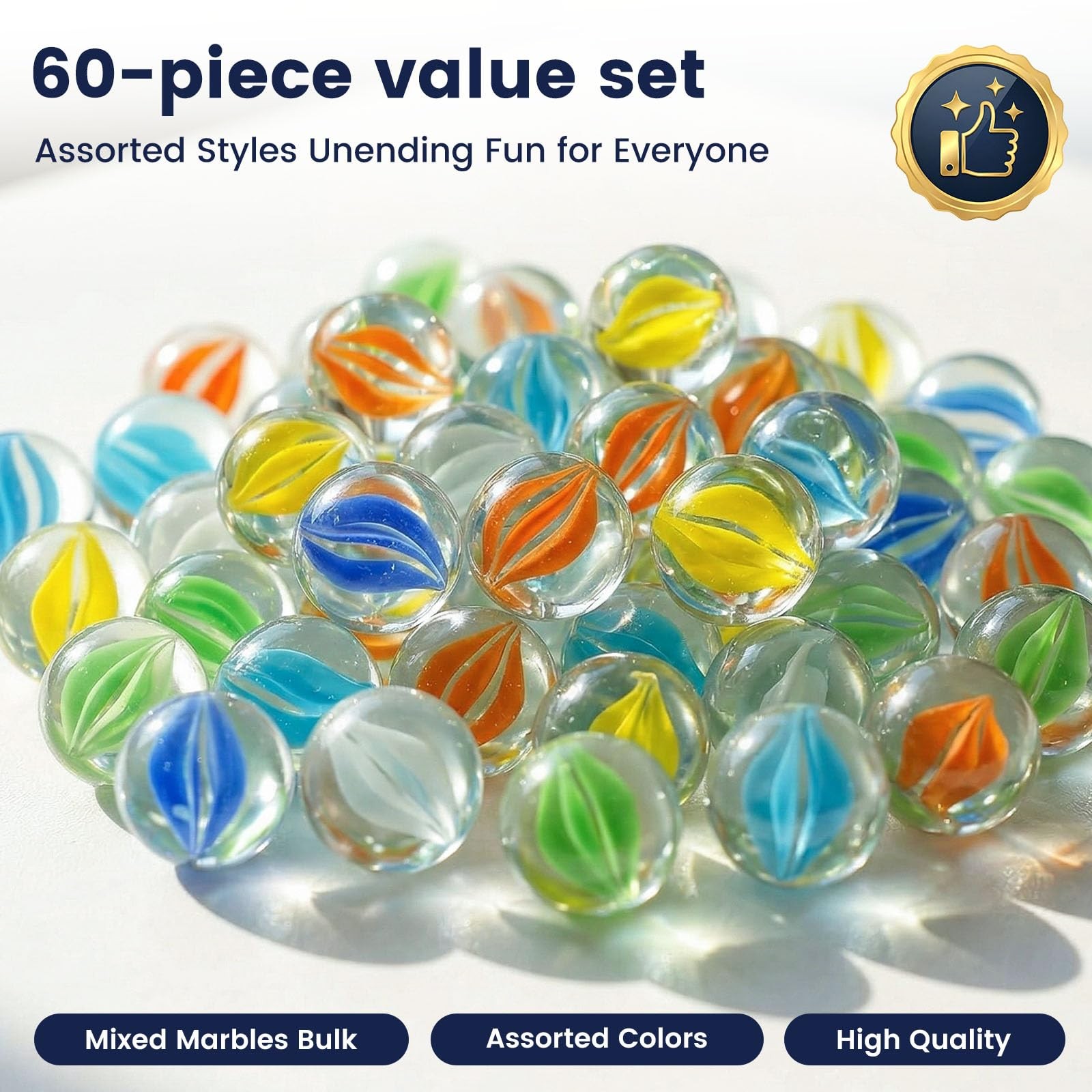 LovesTown 60PCS Glass Marbles Bulk, for Kids Marble Games DIY Medium, Multi