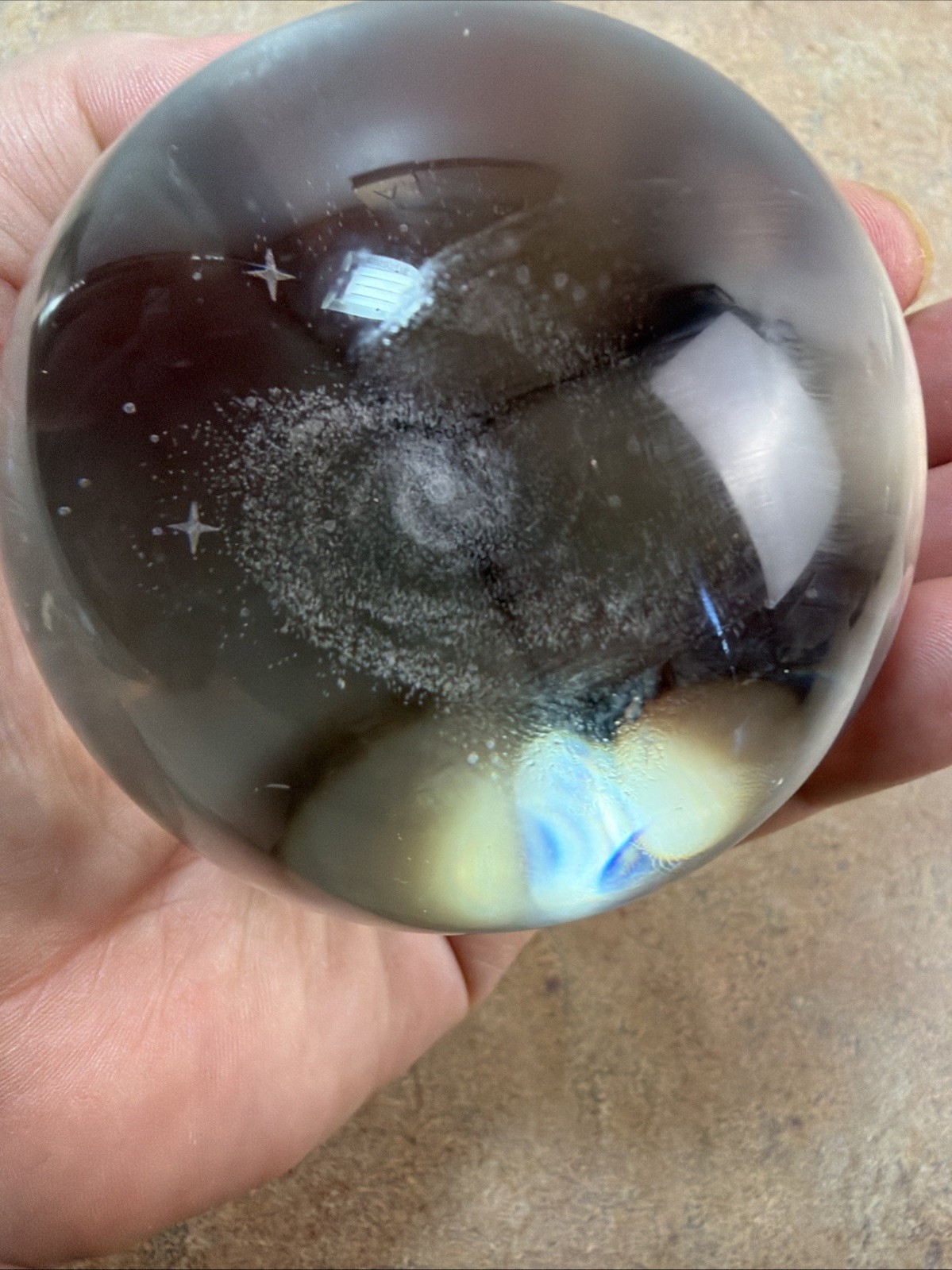 3D Laser Etched Galaxy In Clear Crystal 3” Diameter Glass Marble Ball With Stand