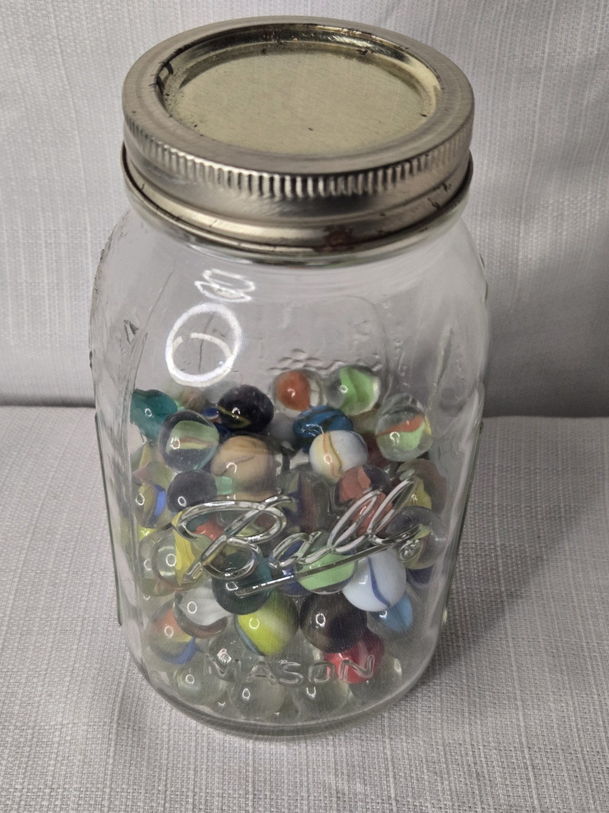 Vintage Marbles Ball Mason Jar LOT MIXED 100+ Marbles GLASS JAR with Lid