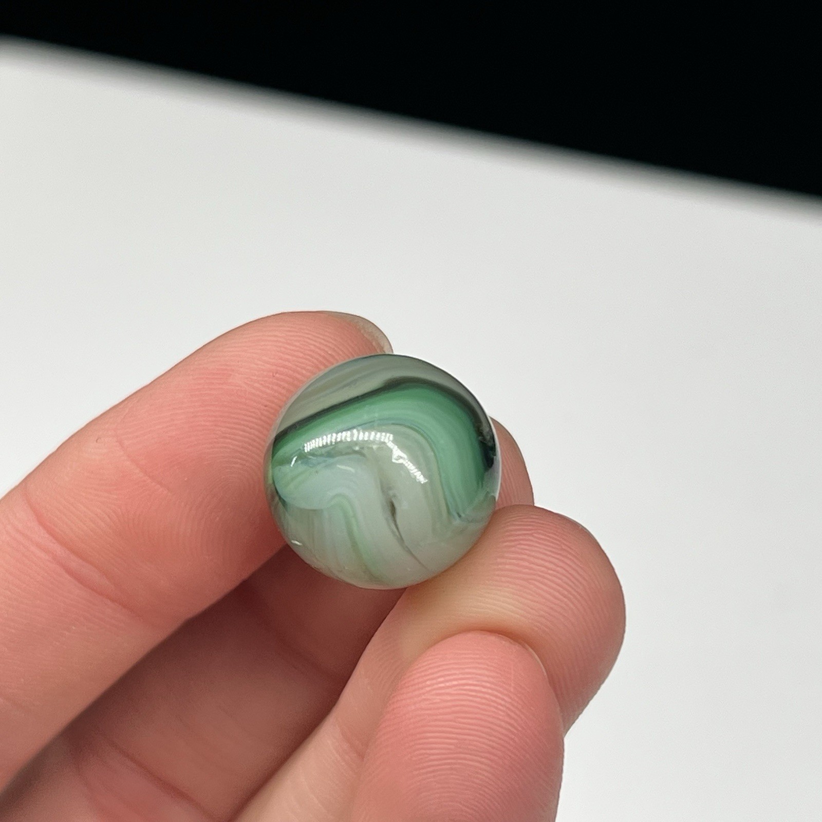 Unique Vintage Glass Swirl Marble Akro Agate Vitro Peltier .6” Milky Aqua Green