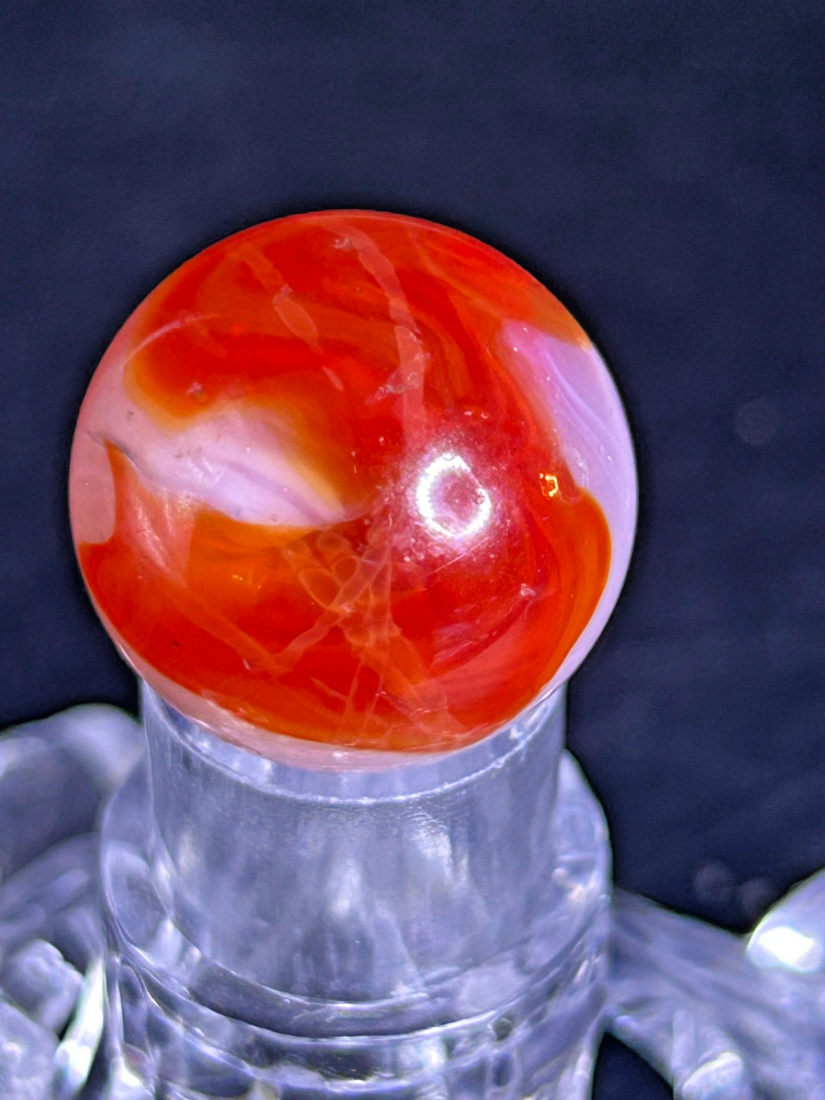 Vintage Akro Agate Onyx Marble, Red-Orange/White, Drizzle, UV+, .76″, NM+, #AP21
