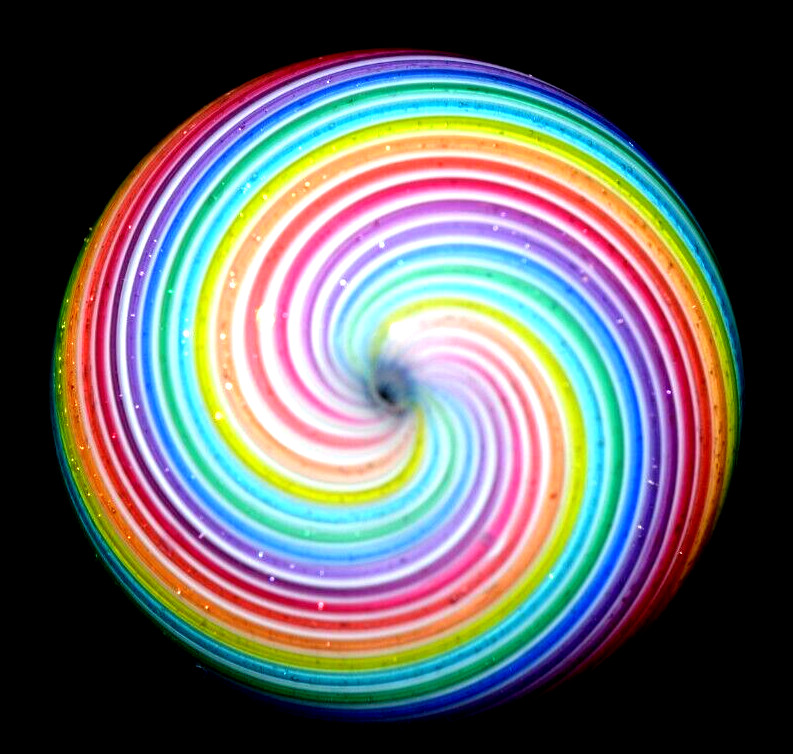 HOT HOUSE GLASS MARBLE/1.490″-DICHROIC BANDED SWIRL TIGHTLINE-NEON YELLOW,TURQ.+
