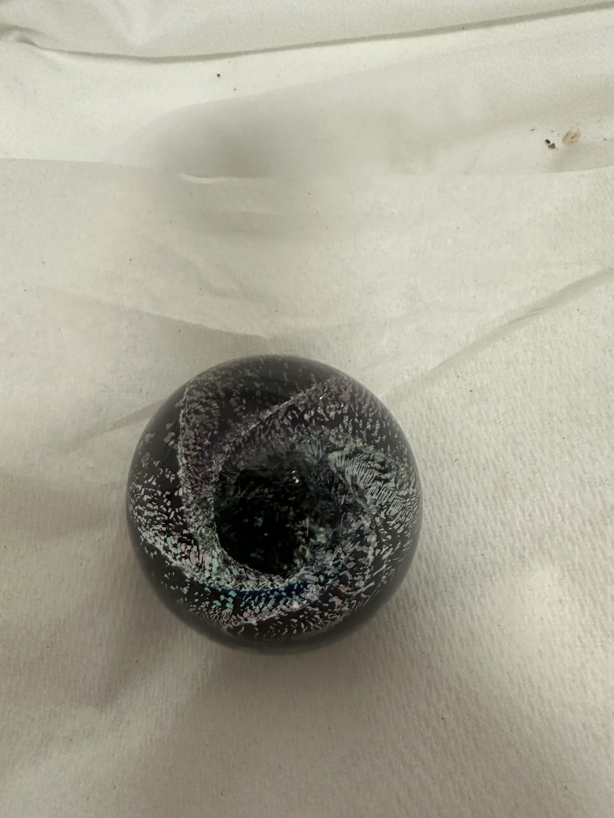 ⁠Kevin O’Grady Art Glass Vortex Marble Paperweight Dichroic Galaxy Signed⁠ 1.75”