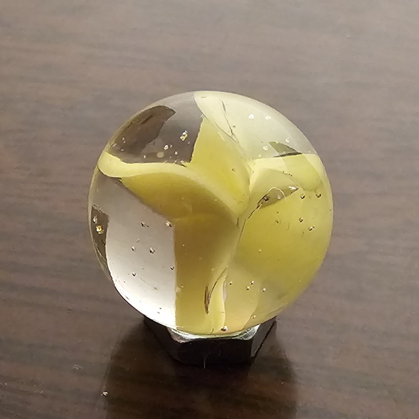 Vintage C. E. Bogard Yellow Hybrid Cats Eye Cadmium Glow In Clear 0.593 Marble