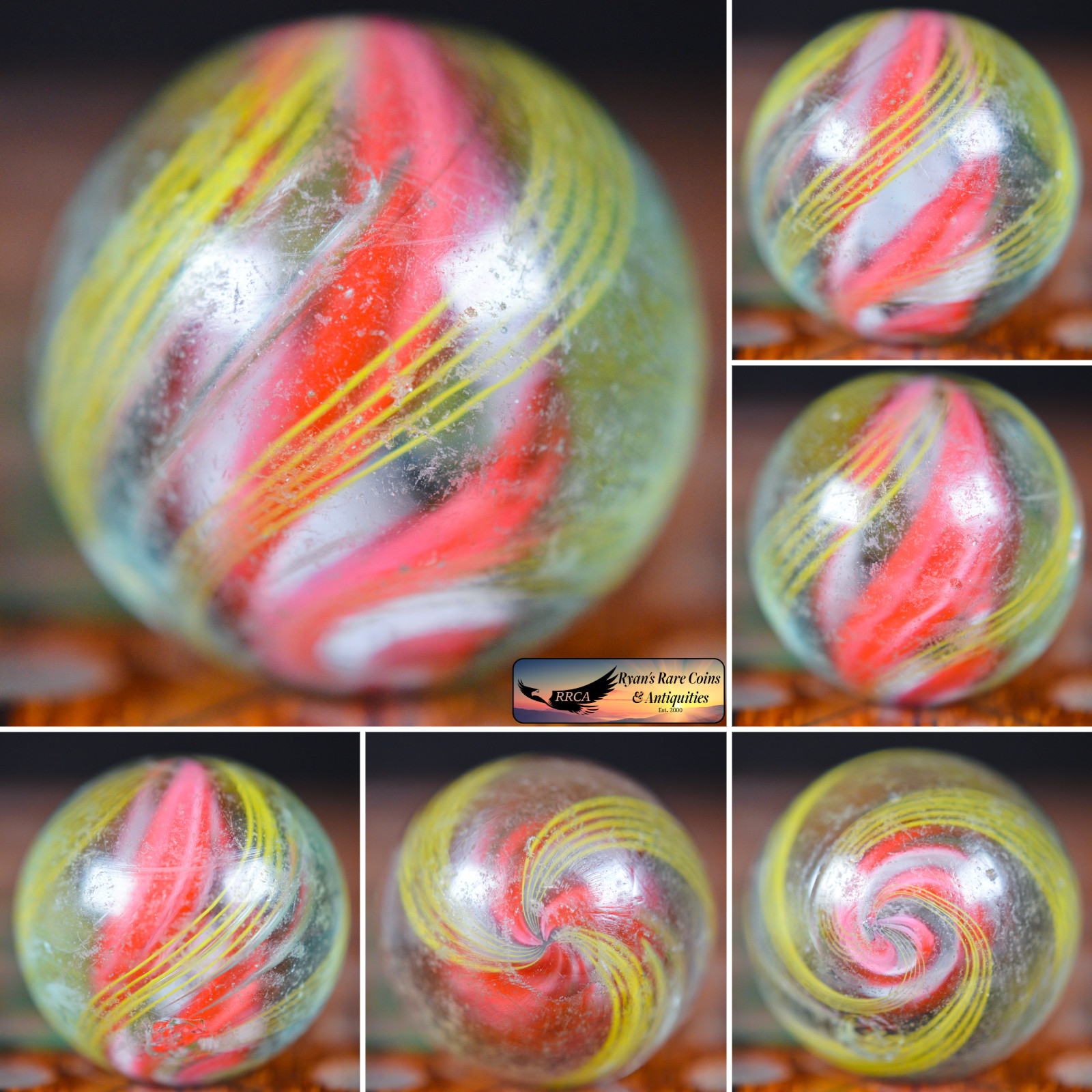 Handmade Red & Pink Divided Core Marble, 1.1 in, Shooter, Good+, Germany, S1602