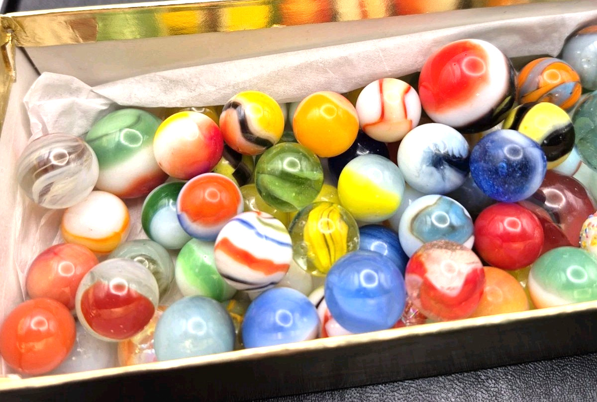 Assorted Glass Marble Lot 100 Glass Marbles In Crown Royal Cloth Bag Various #2