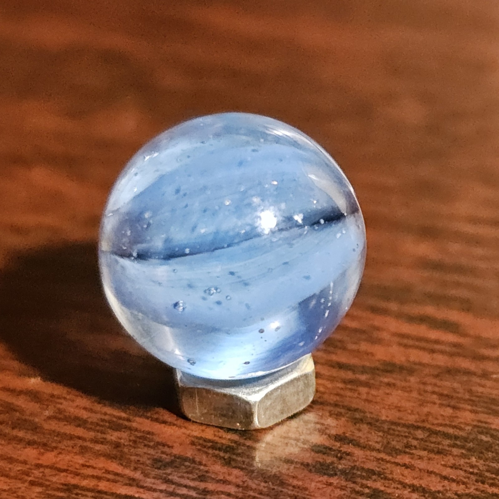 C E Bogard Blue Floppy 4-Lobe Cats Eye Clear .625 Glass Marble
