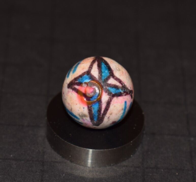 Antique Hand Painted, Handmade Fired Clay Crockery⭐Marble Shooter Size .750″