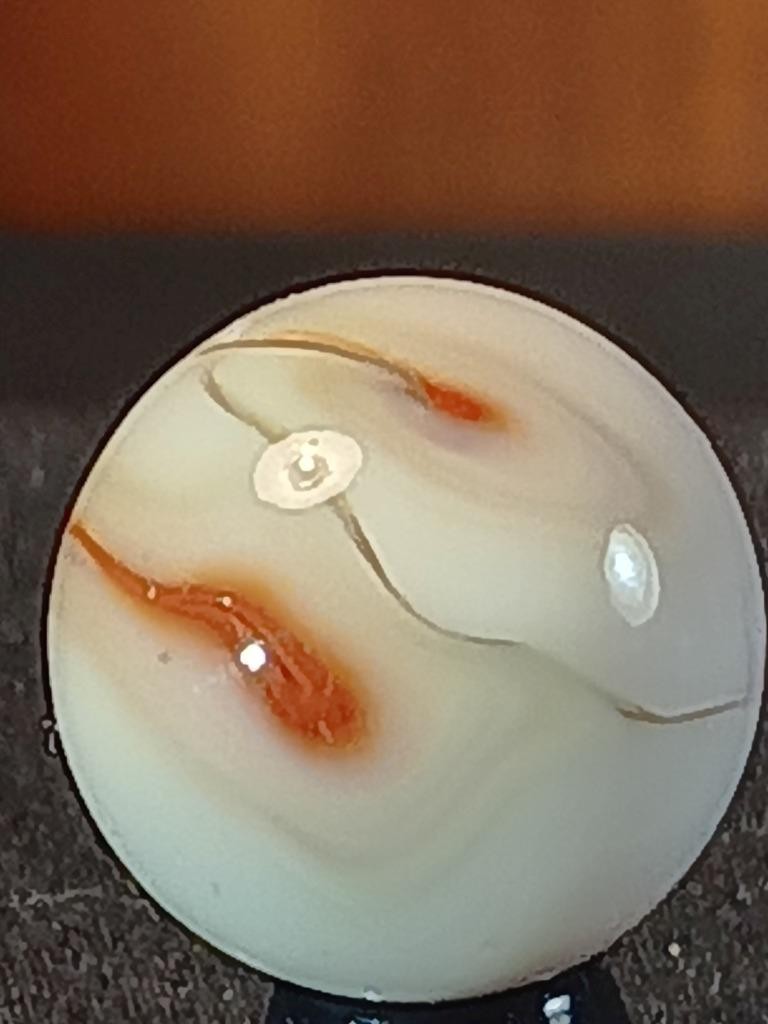 5/8″ Alley Heaton Candy Red Parchment White Swirl NM Serious Marble B130