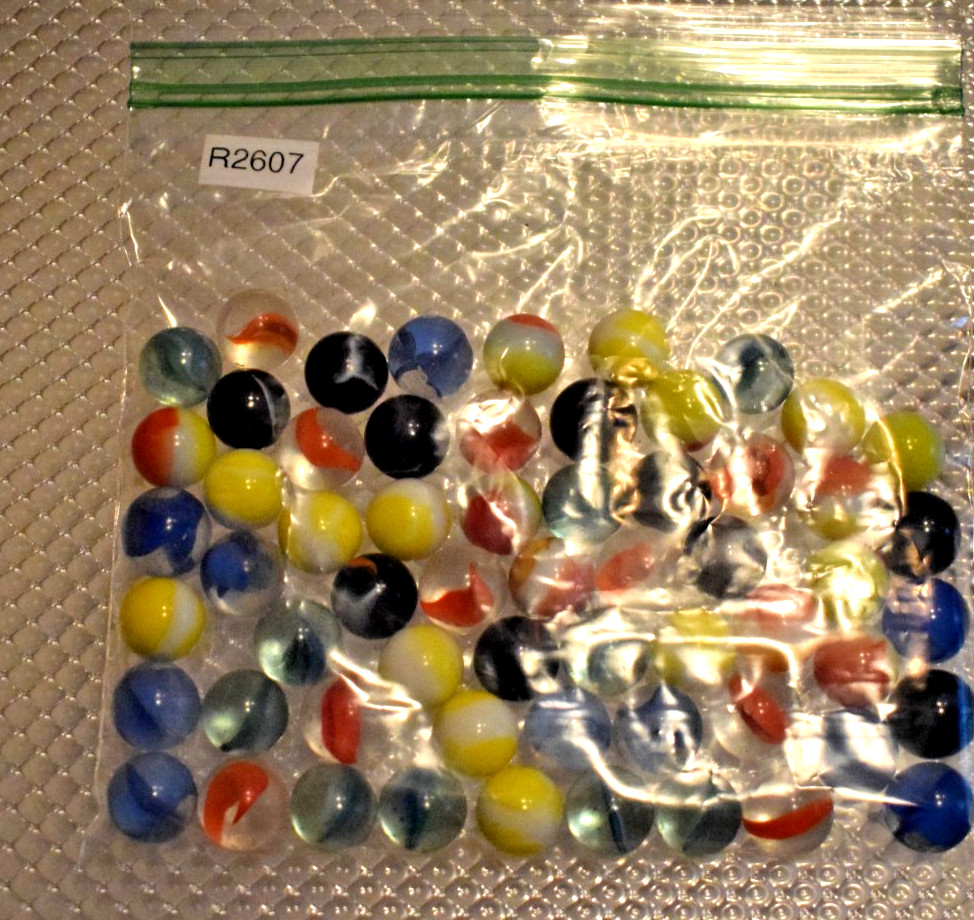 VINTAGE PELTIER CAT EYE BANANA AKRO AGATE POPEYE SWIRL PATCH MARBLES 60PCS