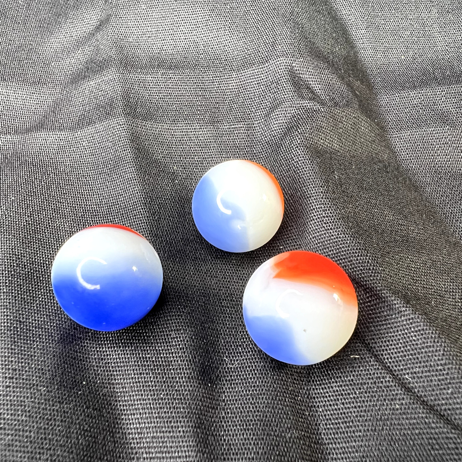 Vintage Glass Marbles Lot of 3 Red, White & Blue Size approx. .58″