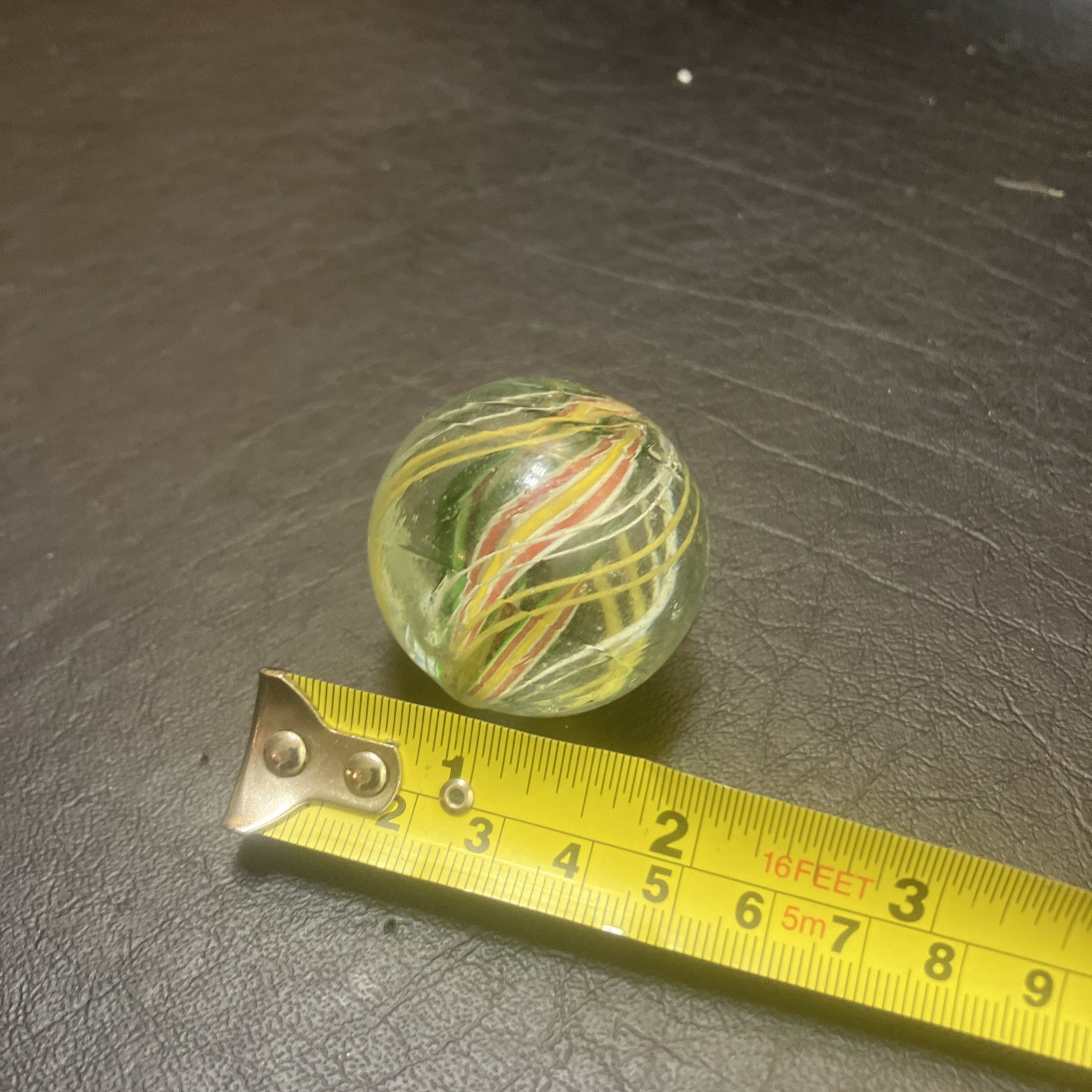 German Handmade Ribbon-Core Swirl Marble ~23mm Multicolor w/ White Cage (1As)