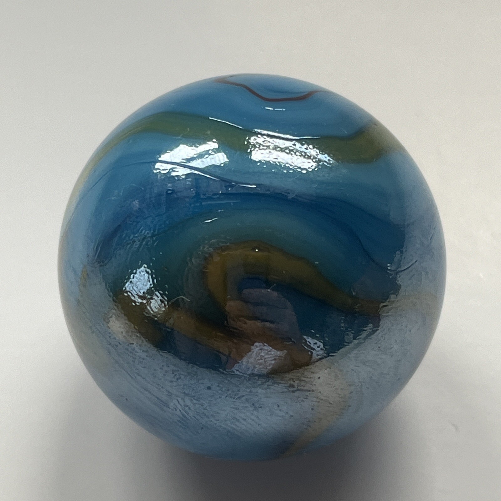 Vintage Large Shooter Marble Opaque Agate Swirl Ribbon Sky Blue Orange Beautiful
