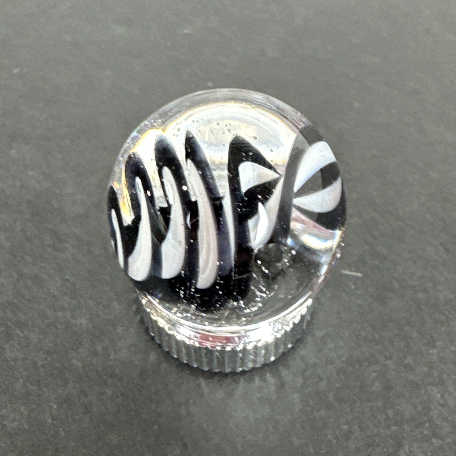 Contemporary Handmade Art Glass Marble .73″ Black White Twisty Swirl Corkscrew