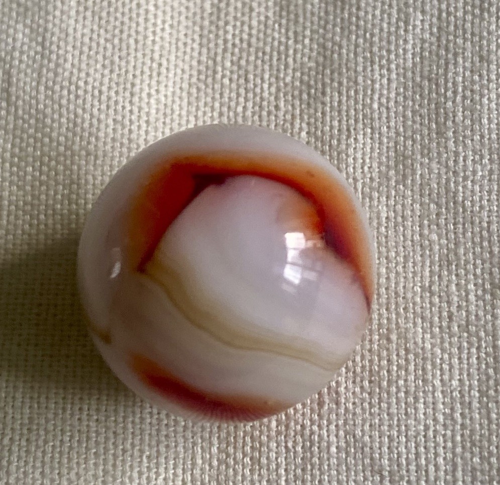 Pair Of Vtg Alley Agate Red & Yellow Swirl Marbles 1/2” & 9/16” (zzd7)