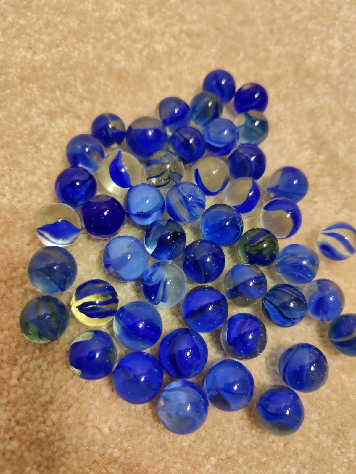 Dark Blue Cats Eye Shooter/ Swirl Lot of 60 Marbles Vtg