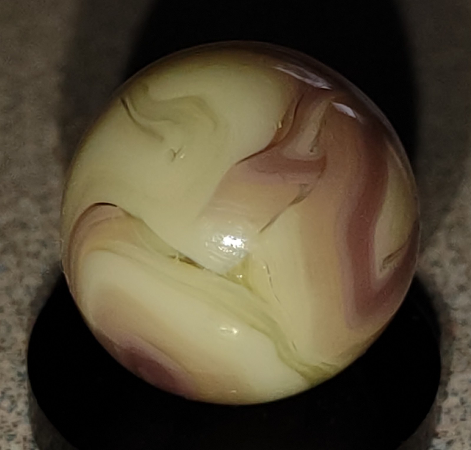 West Virginia Swirl Marble-Alley Agate? Lt Purple on Beige & Clear base-.61 NM+