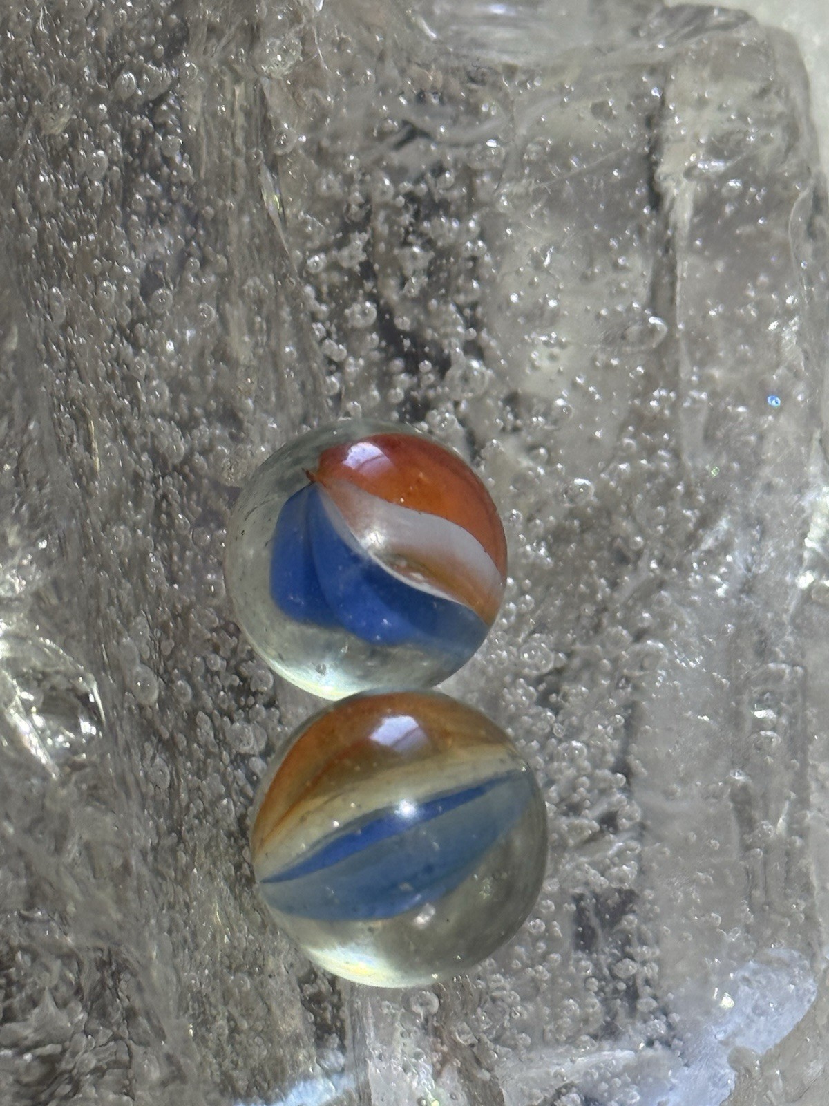 Vintage Glass Marble Lot Aqua Clear Red Blue White Ribbon Core UV Reactive 13mm