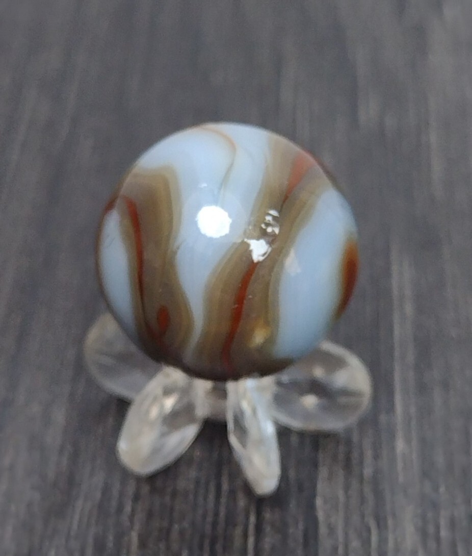 Tri-Color Light Blue & Dark Red Swirl Blend / Vintage Marbles .61″ NM Glass Toy