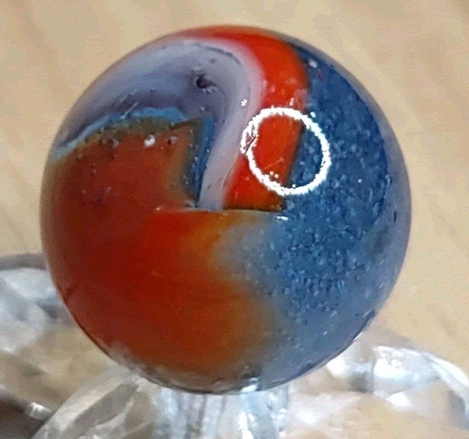 Epic Red Peltier BUBBLY Blue Base RAINBO Glass Vintage Marble READ .63″ Toys