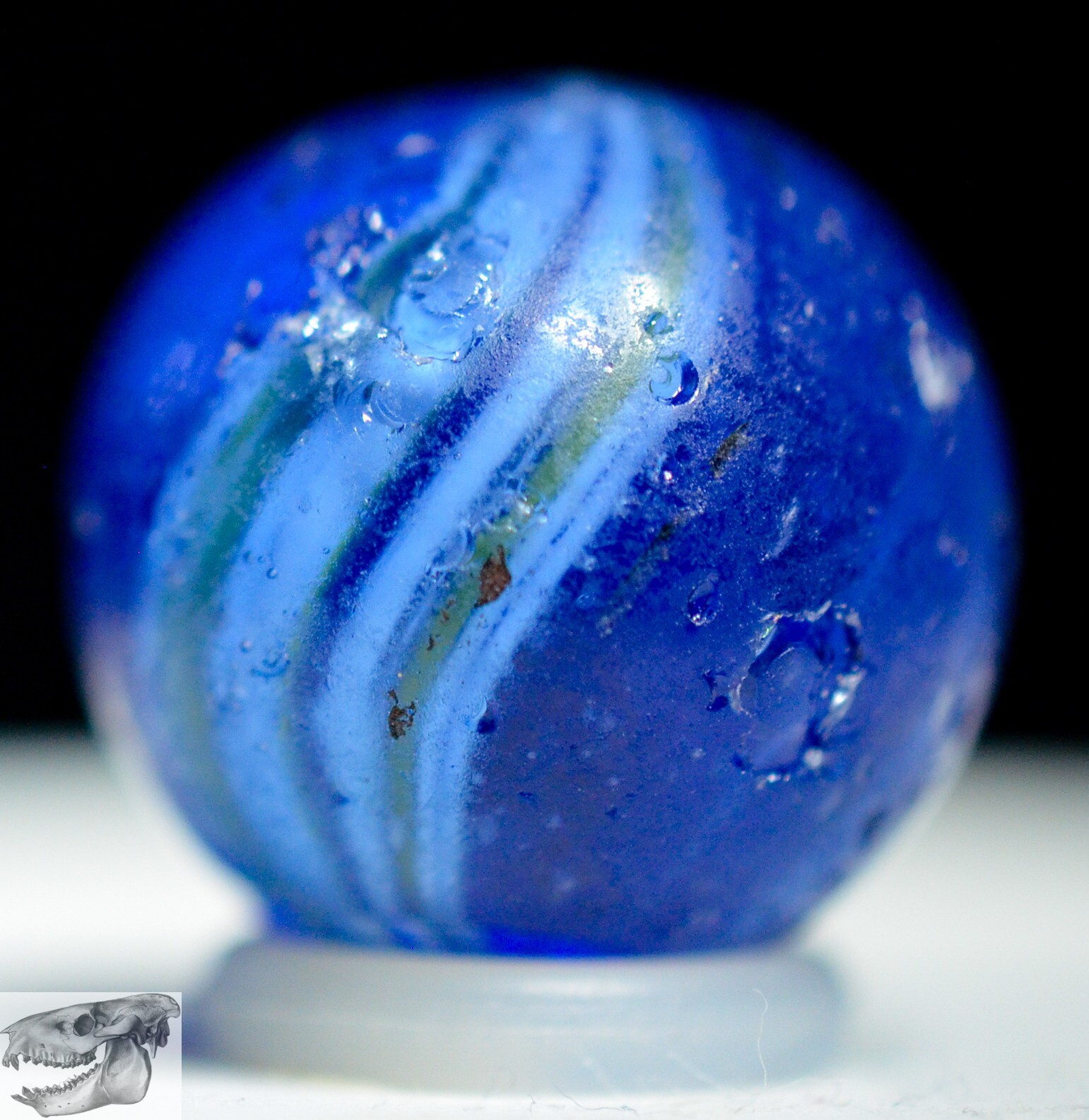 Handmade Rare Cobalt Blue Cornhusk Banded Swirl Marble, 11/16 in, Good, S1180