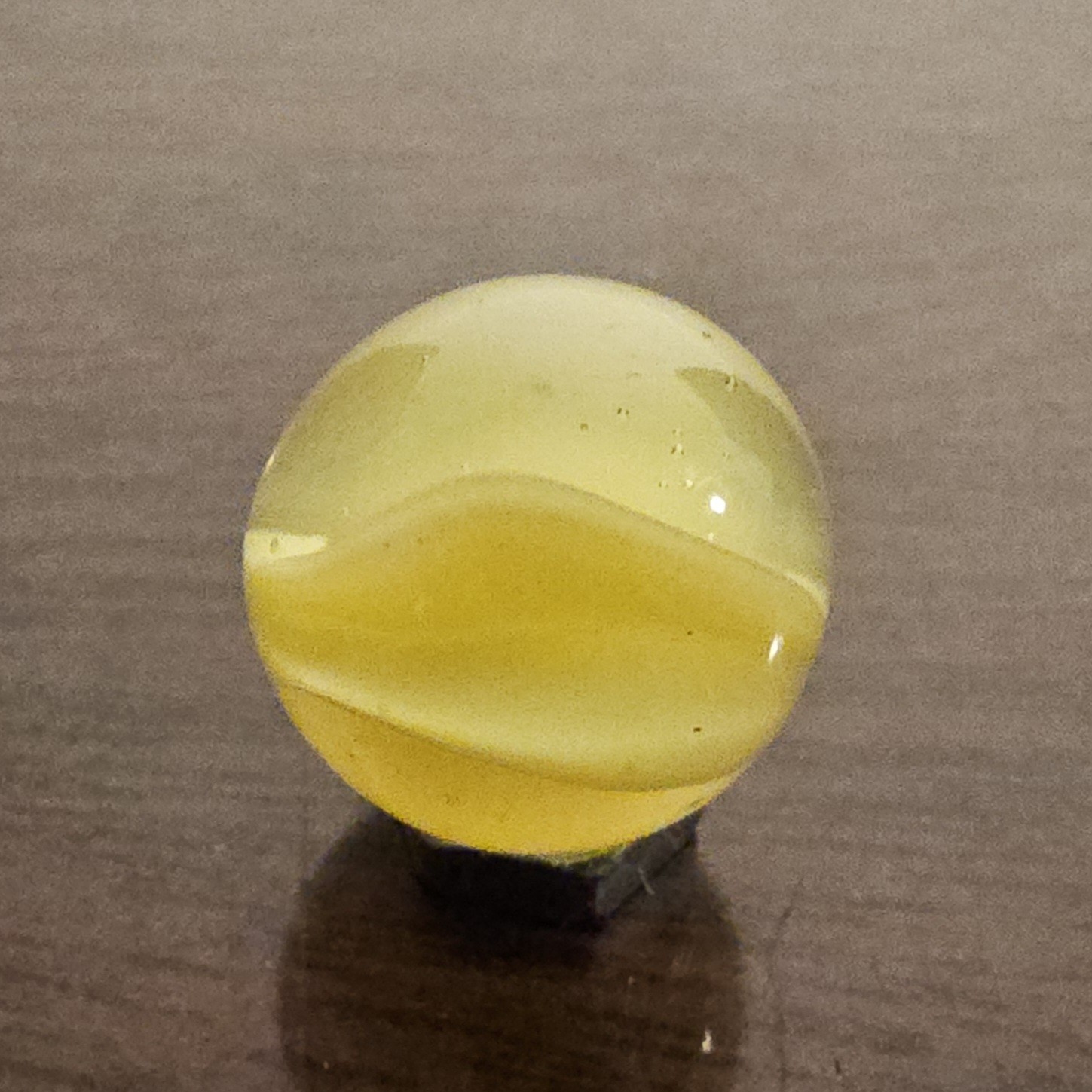 Vintage C. E. Bogard Yellow Hybrid Cats Eye Cadmium Glow In Clear 0.593 Marble