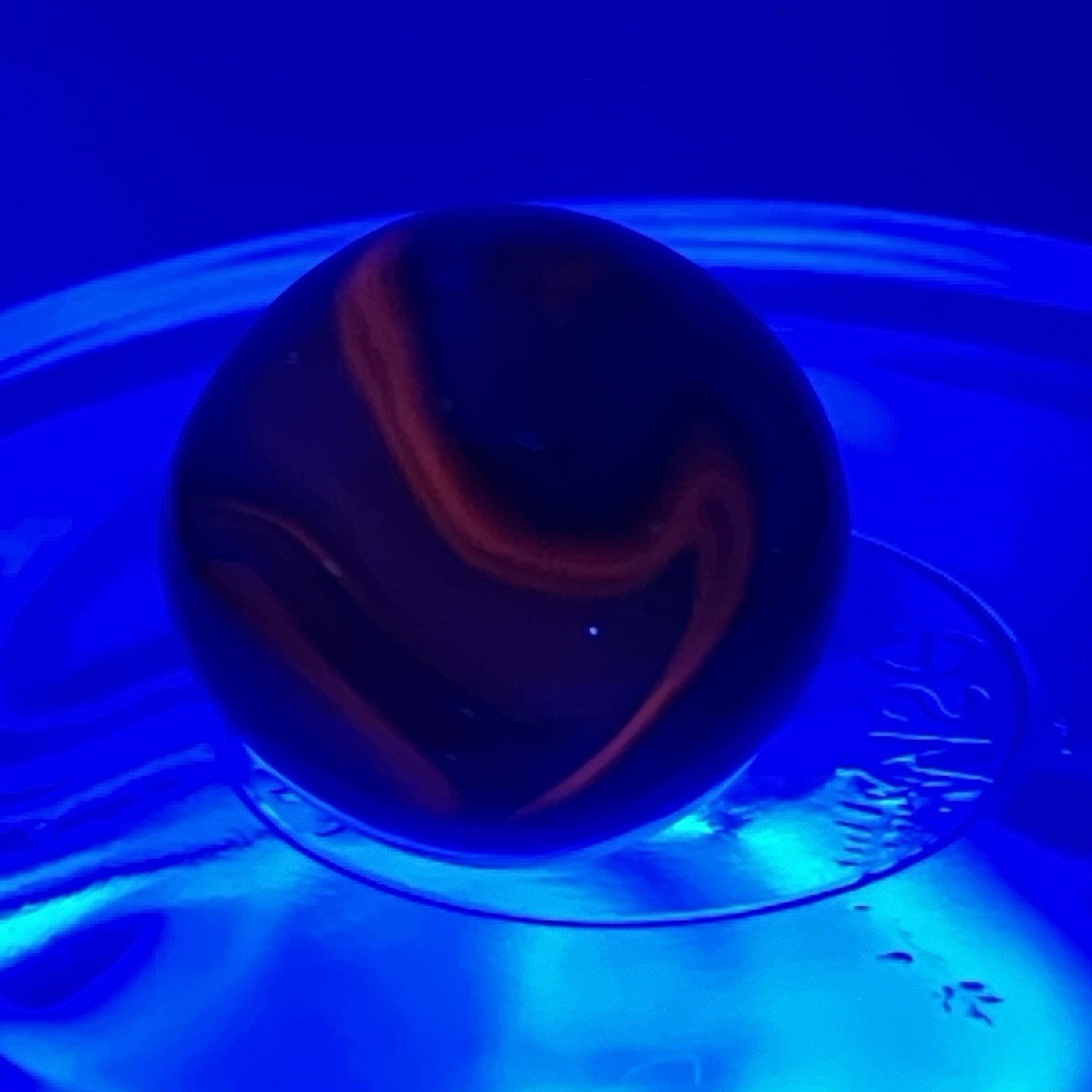 1 – Vtg Glass Marble / Akro Agate / Robin Egg Blue & Root Beer / UV Glow / No 15