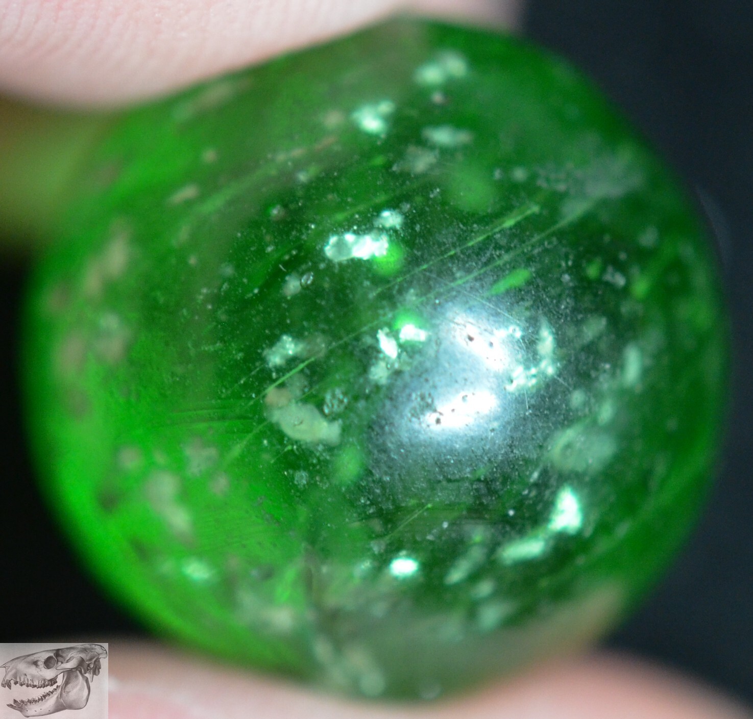 Handmade Green Mica Marble, 11/16 in, Near Mint+, 1860-1920, Germany, S897