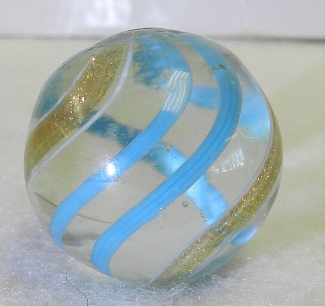 #20613m Large .91 Inches Vintage German Handmade Clear Glass Banded Lutz Marble