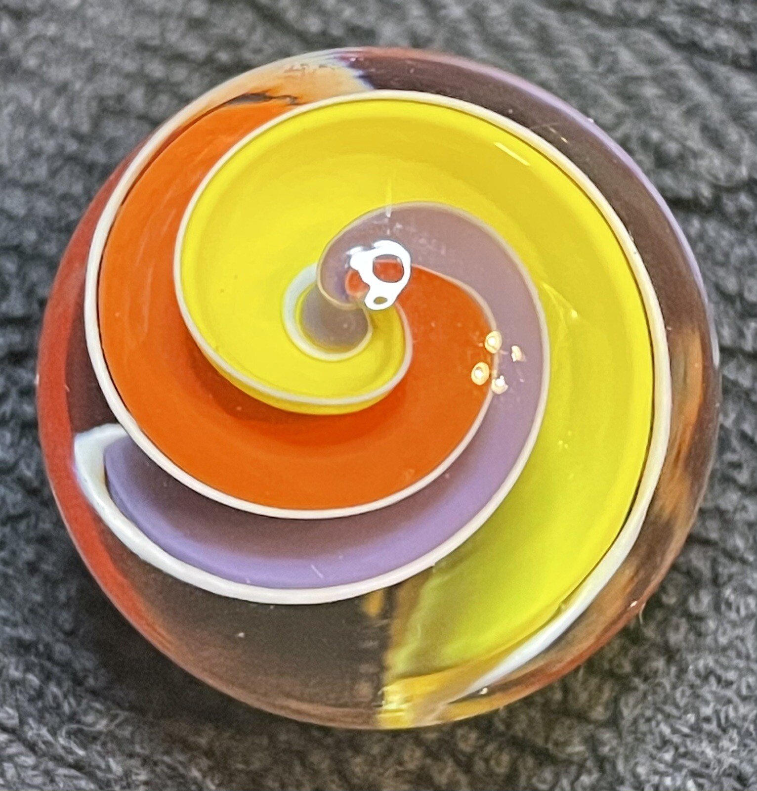Multicolor Ribbon Core Marble Signed J.F. – Jody Fine or Fritz Possibly.