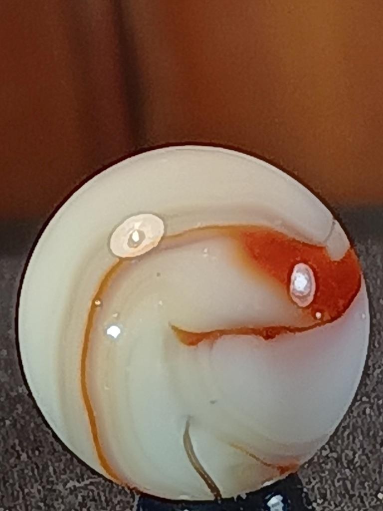 5/8″ Alley Heaton Candy Red Parchment White Swirl NM Serious Marble B130