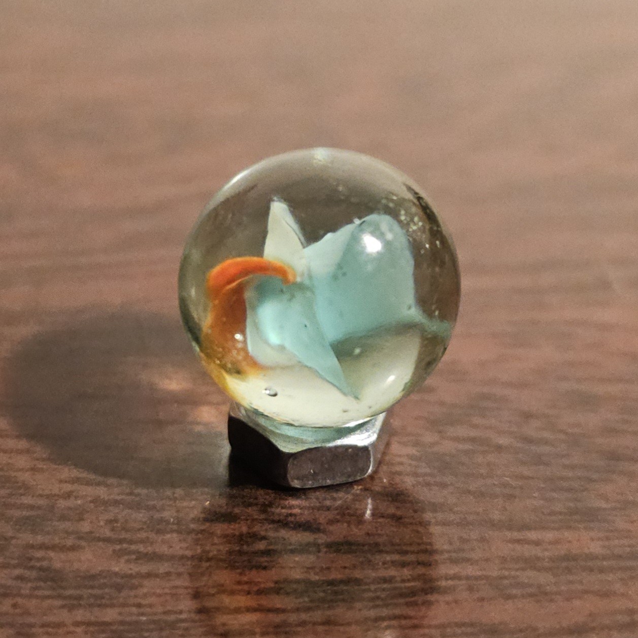 Vintage Red White Blue 3 Lobe Banana Cats Eye .593 Glass Marble