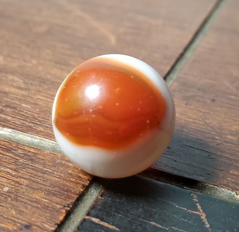 2 Vintage Master Clear Base Patch Marbles White / Brown 5/8″ NM/M