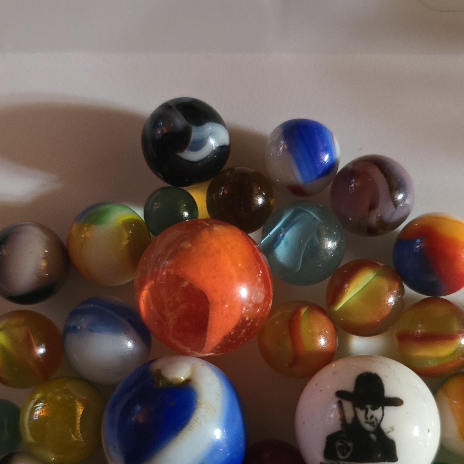 Mixed Lot Glass Toy Marbles Assorted Colors/Patterns w/ Large Shooter