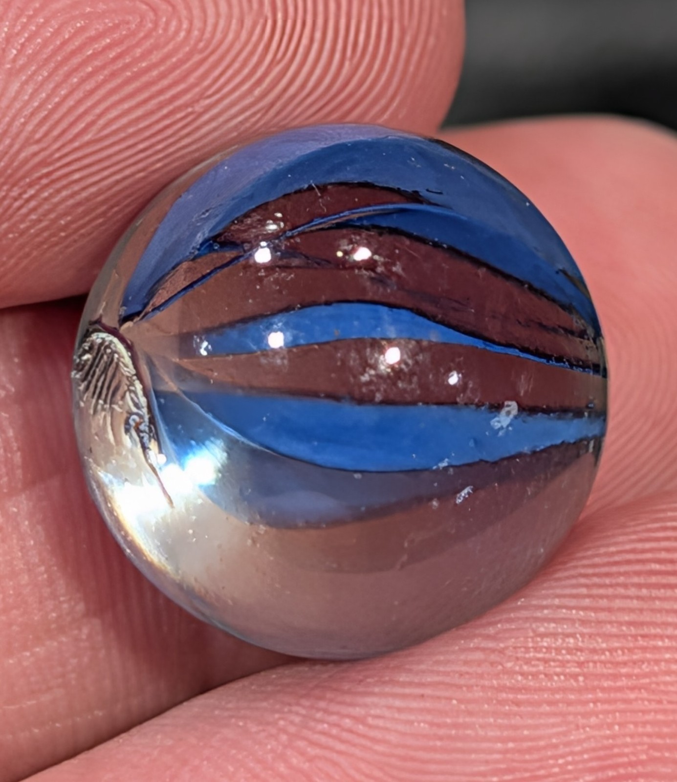 Lot Of 3 Vintage Imperial 8 Vein Blue Cats Eye Marbles .63″