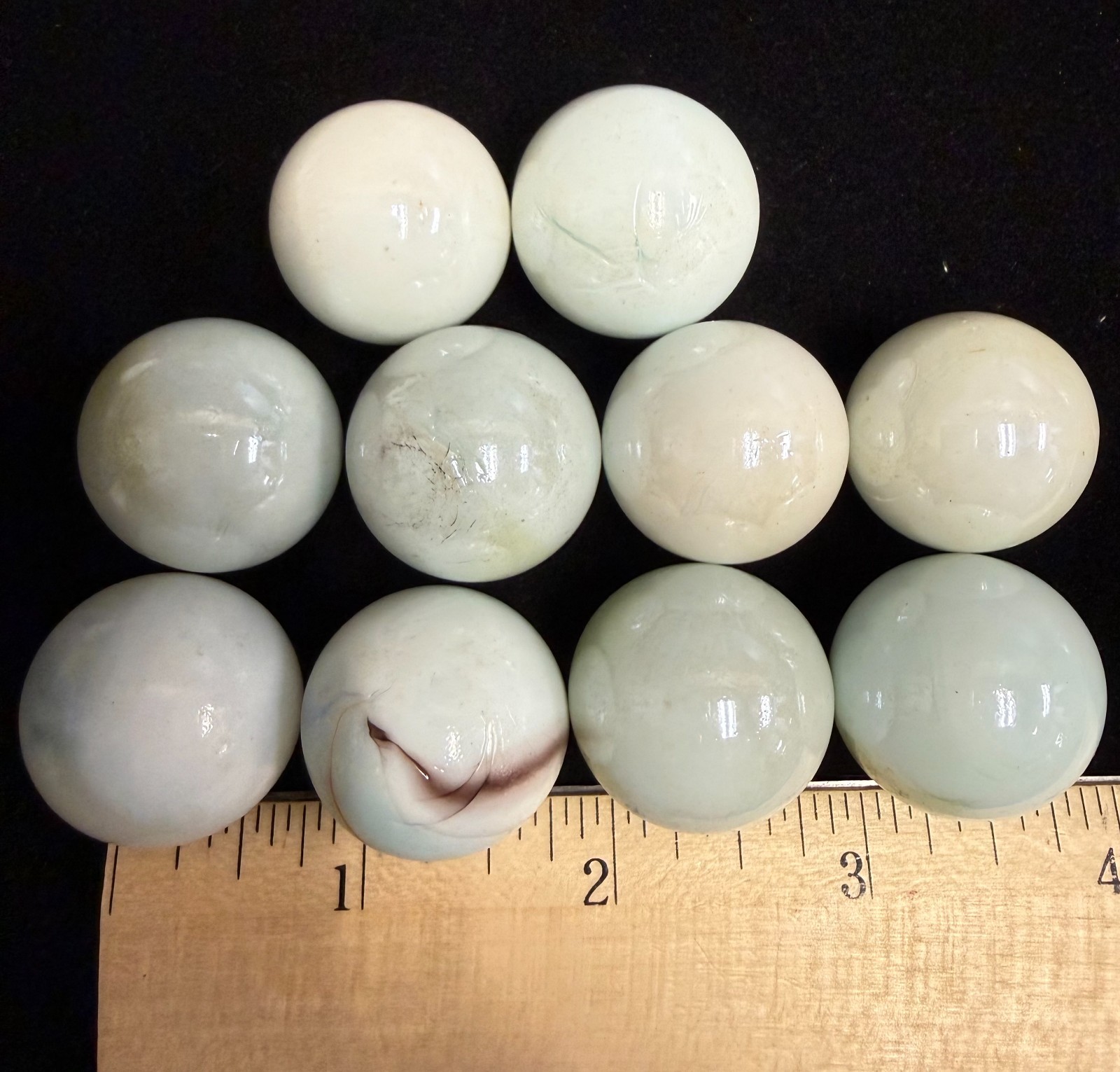 Vintage Glass Marbles White, 24mm, 1 inch Approximately, Set of 10