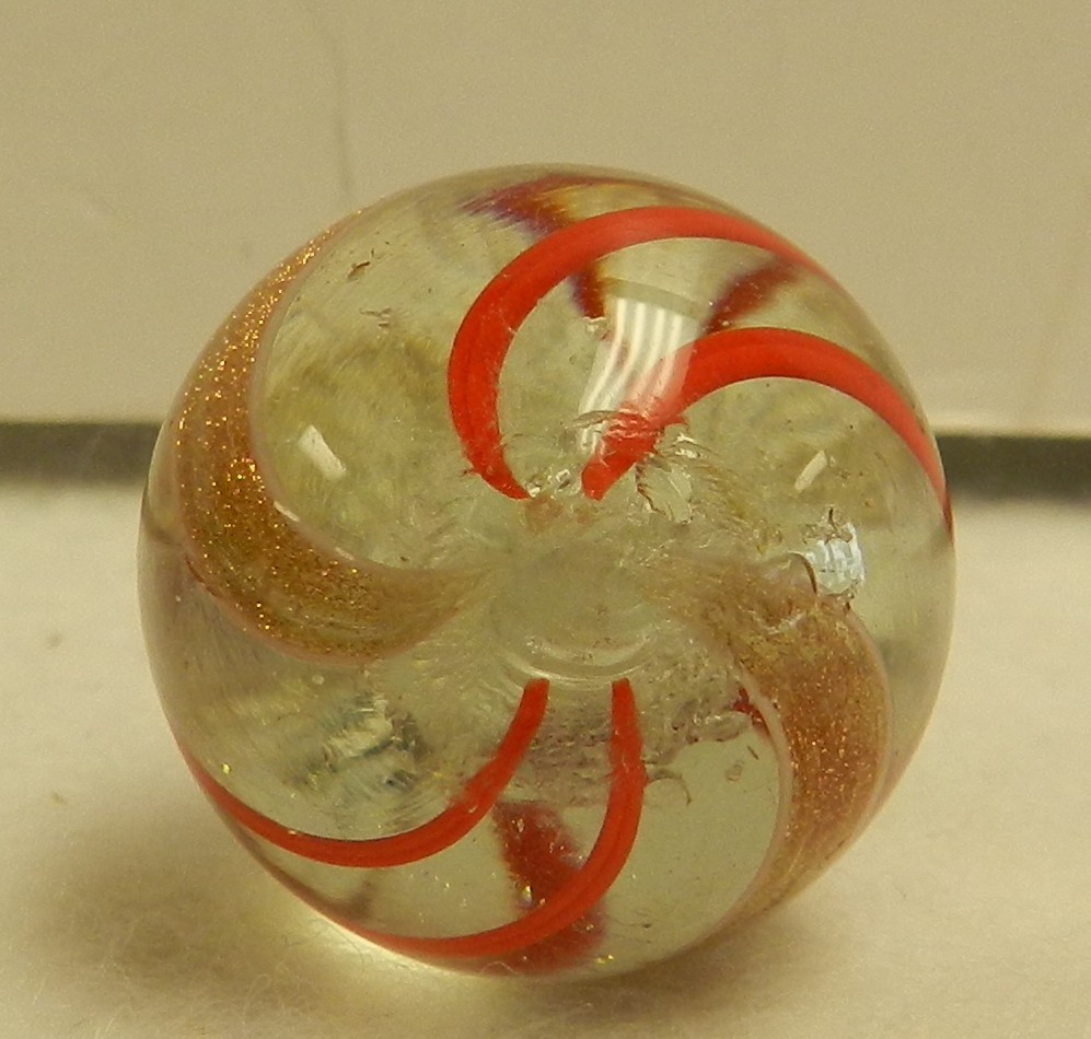 #19832m Large .87 Inches Vintage German Handmade Clear Glass Banded Lutz Marble