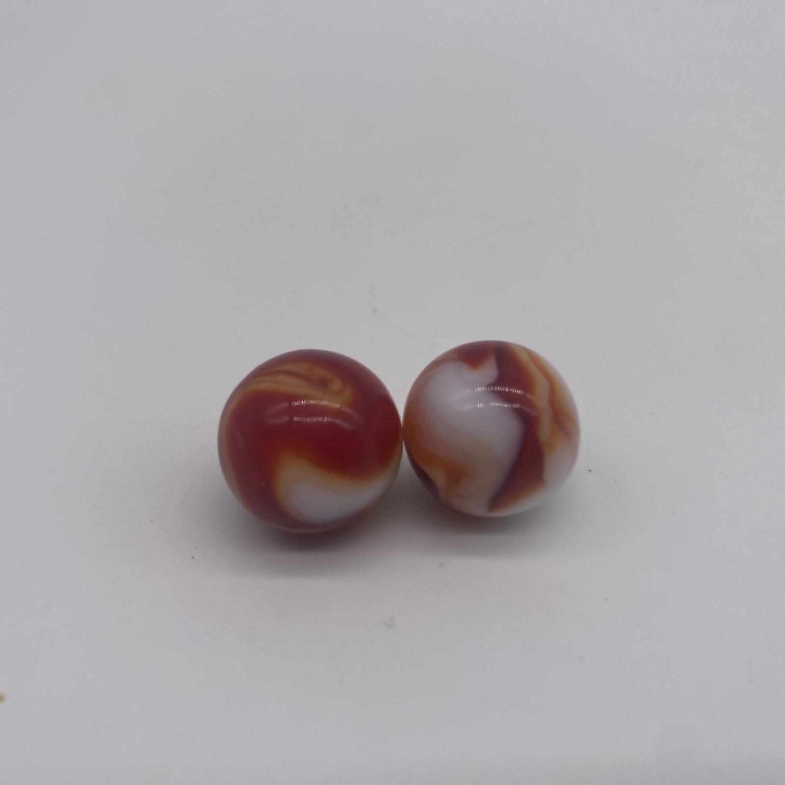 Vintage Lot Of 2 Red White Swirl Glass Marbles 5/8” Diameter