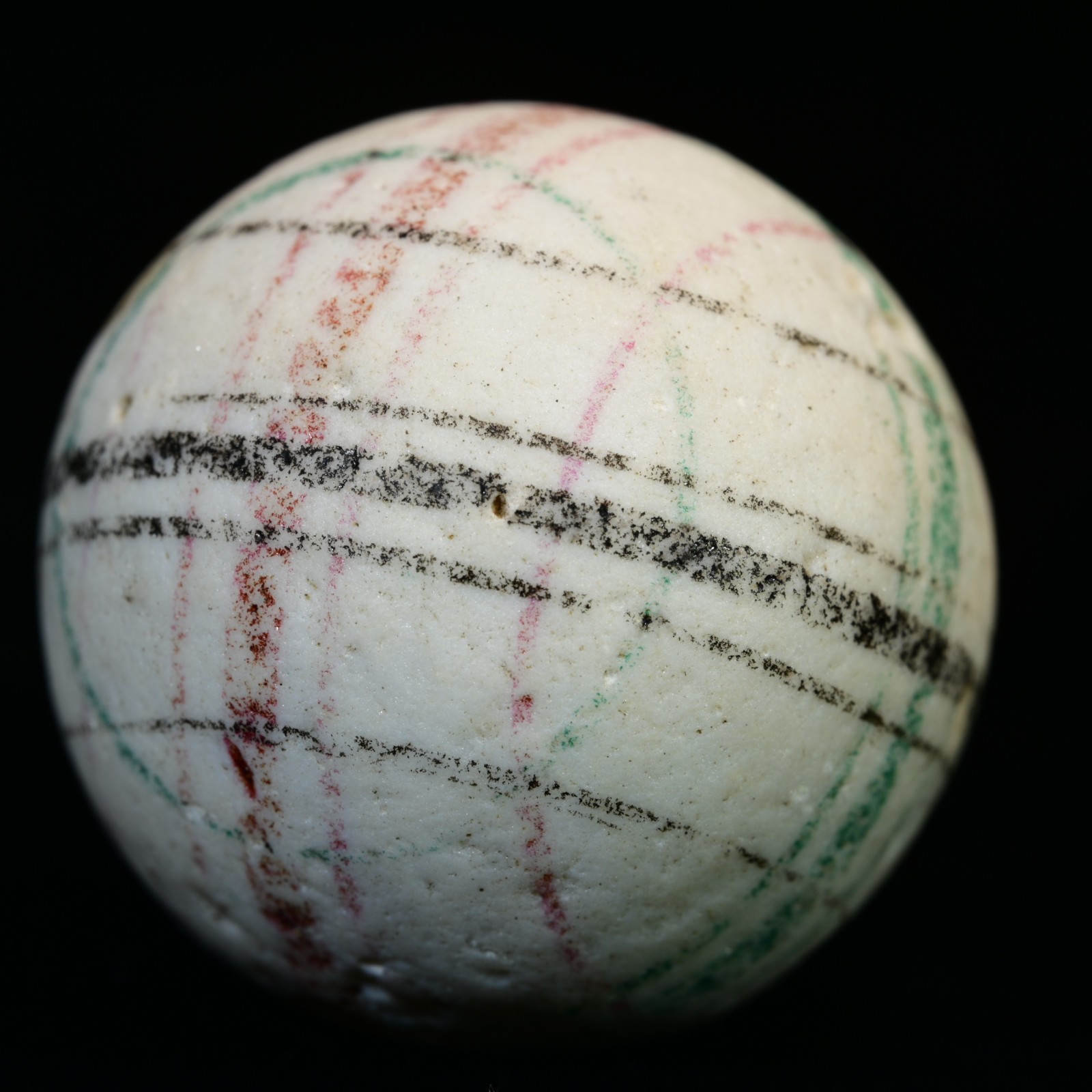 Large Painted China Clay Antique German Marble, Early Rare Banded 25.6mm 1+”