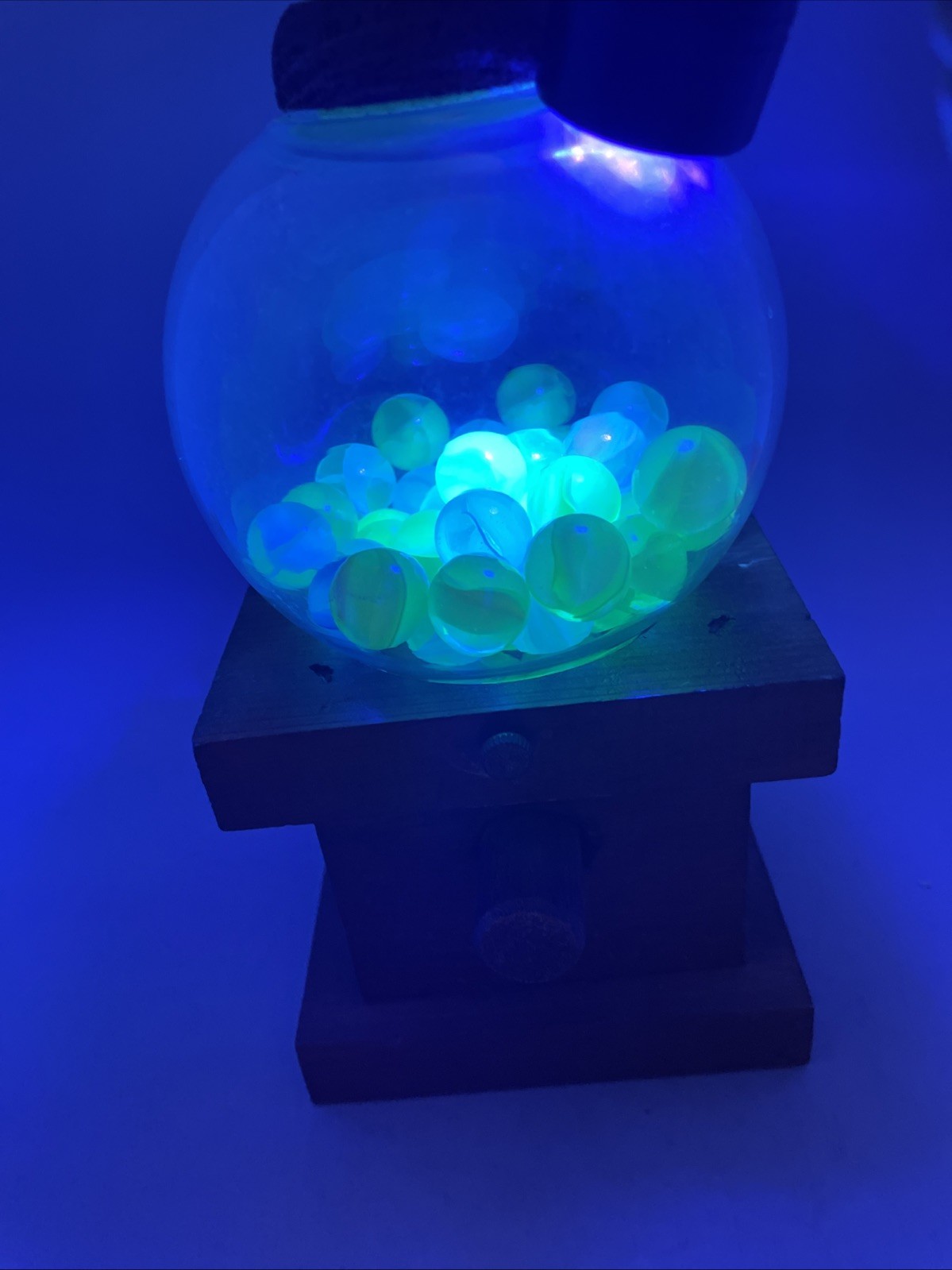 Vintage Wood Gumball Machine Glass Globe And Filled With Vintage Glowing Marbles