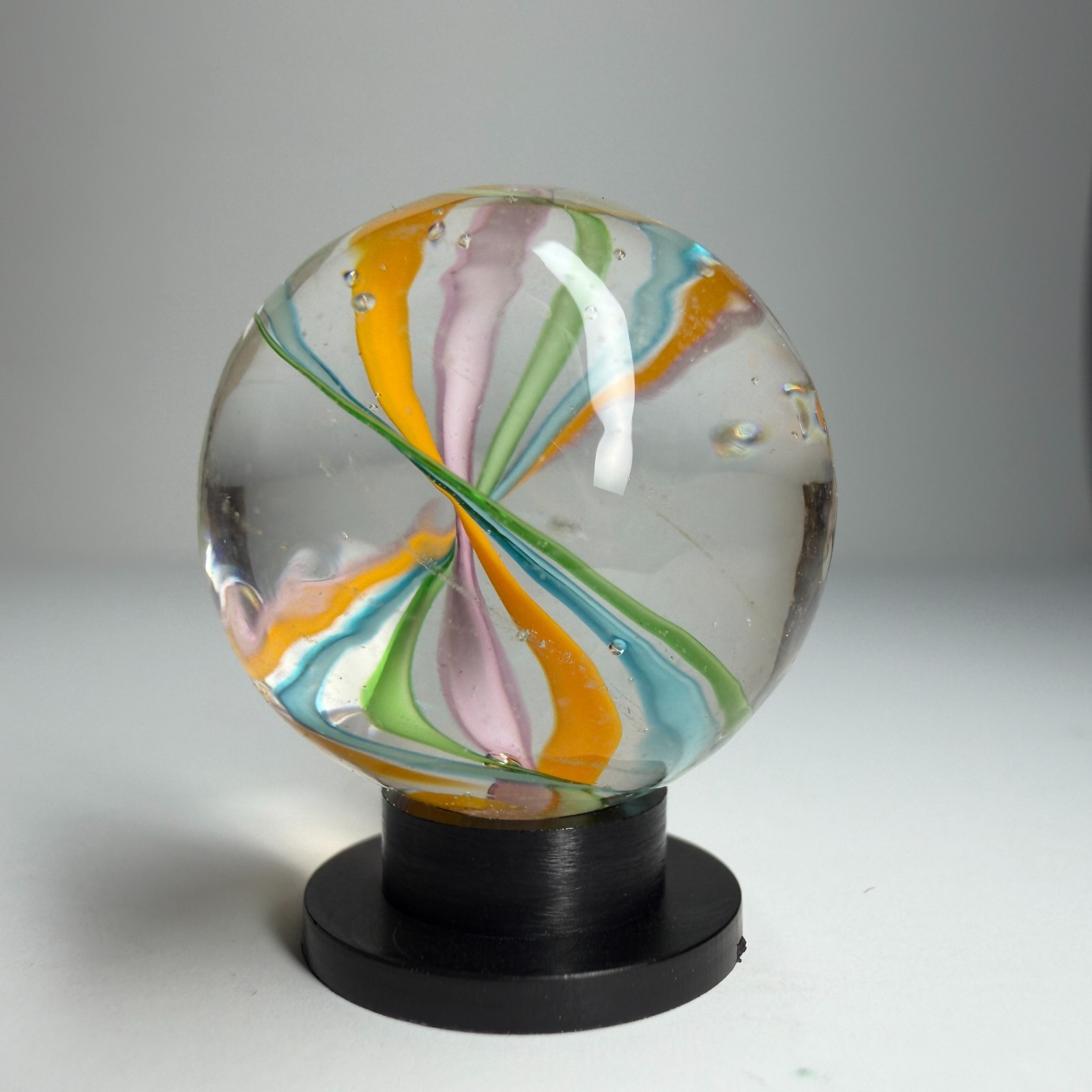 22mm AI Helix SWIRL Ribbon Handmade art glass Marble 7/8″ SHOOTER + Stand