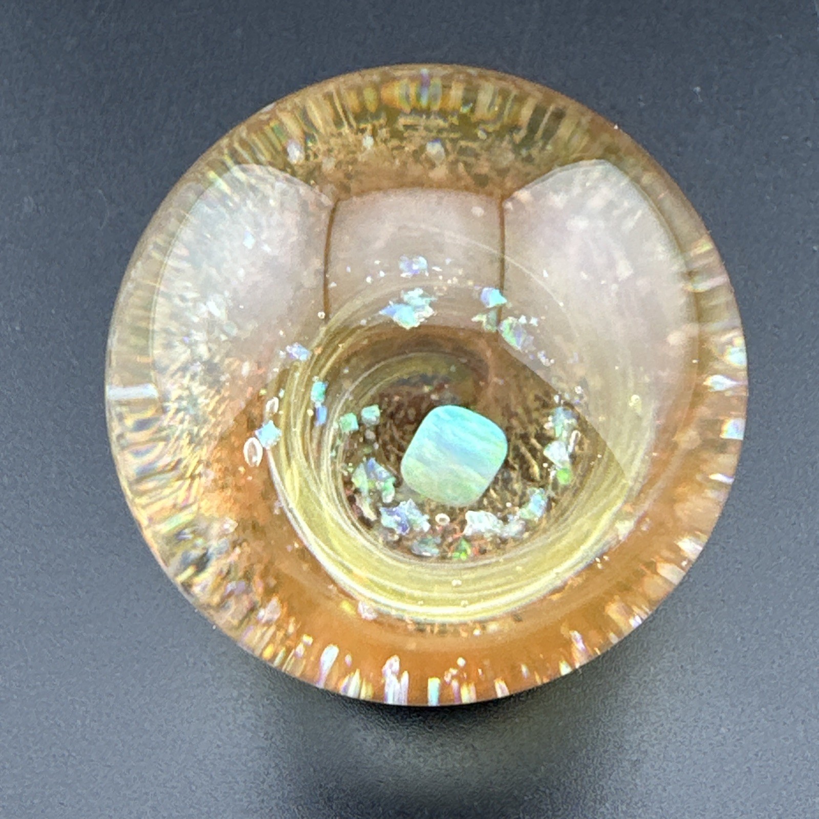 Contemporary Handmade Art Glass Marble 1.59″ Sparkly Gold Opal Vortex + UV Glow!