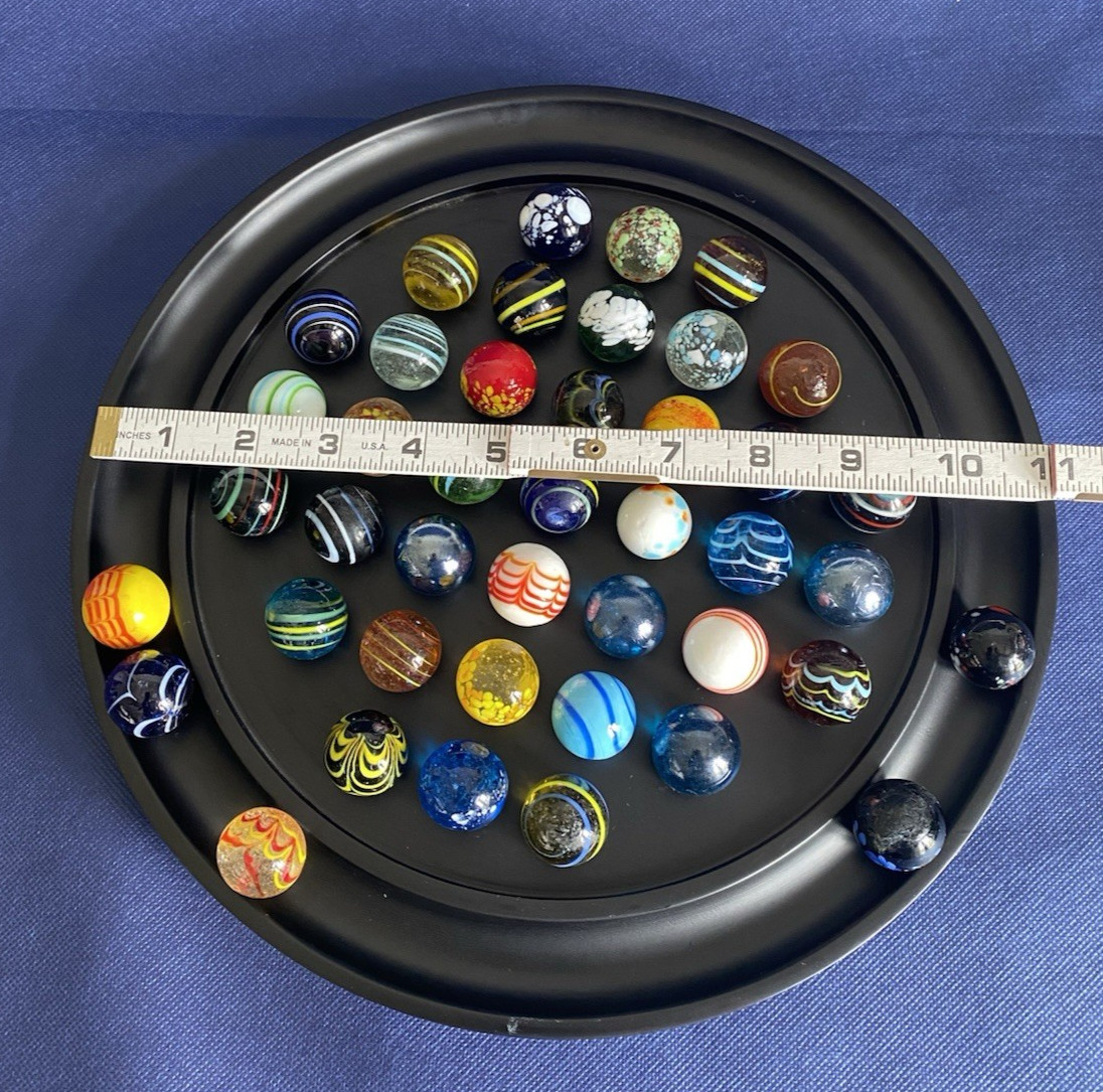 Solitaire Di Venezia Hand Blown Glass Marbles 42 w/Black Wood Base Board